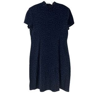 Jessica Howard Dress Blue Glitter Leopard Mock Neck Sz 14 Shoulder Pads Vintage